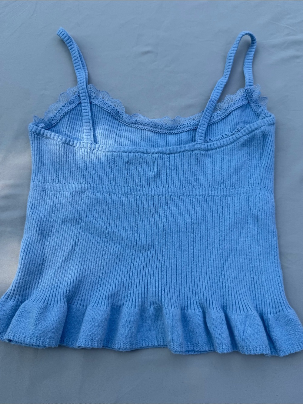 Baby Blue Ribbed Knit Ruffle-Hem Cami - Picture 4 of 5